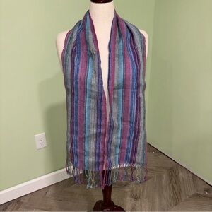 Melman 100% Alpaca Wool Woven Scarf Boho Fringe Multicolor 62”x9”